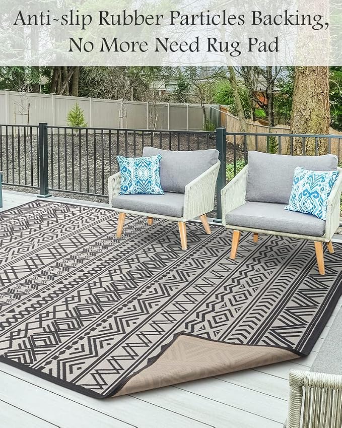 Outdoor Rug Carpet 6x9 ft, Flatweave Textured Outdoor Patio Rug Non Slip Indoor - Image 3