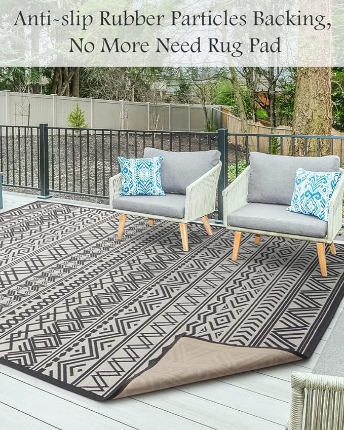 Outdoor Rug Carpet 5x8 ft, Flatweave Textured Outdoor Patio Rug Non Slip Indoor - Image 3
