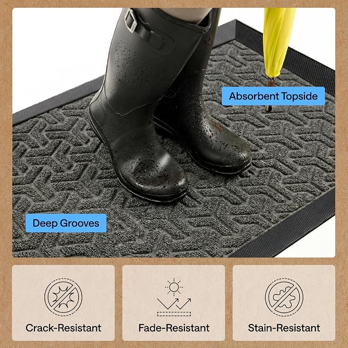 GORILLA GRIP 100% Waterproof All-Season WeatherMAX Doormat, US Designed Natural - Image 6
