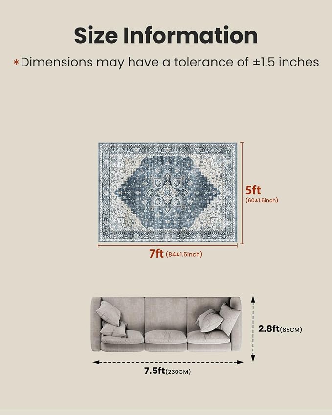 AMADA HOMEFURNISHING 5x7 Area Rugs, Washable Living Room Rug Low-Profile - Image 2