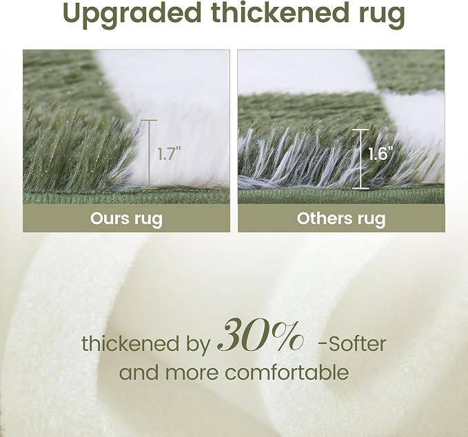 Super Soft Rug for Bedroom, 8x10 Ft Green and White Area Rug Classic Checkered - Image 4