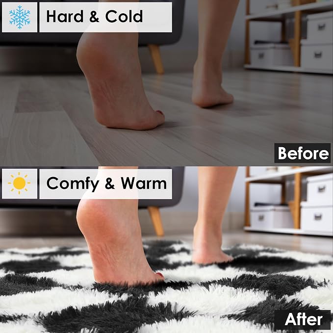 KICMOR 7x9 Area Rug for Living Room Bedroom, Large Black and White Checkered - Image 6