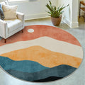 Abstract Round Rug for Bedroom 4ft, Faux Wool Soft Area Circle Area Rug by Sungea