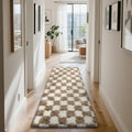 Checkered Rug for Bedroom, 3x7 Beige and White Area Rugs, Classic Checkered by Yongyangjuxi