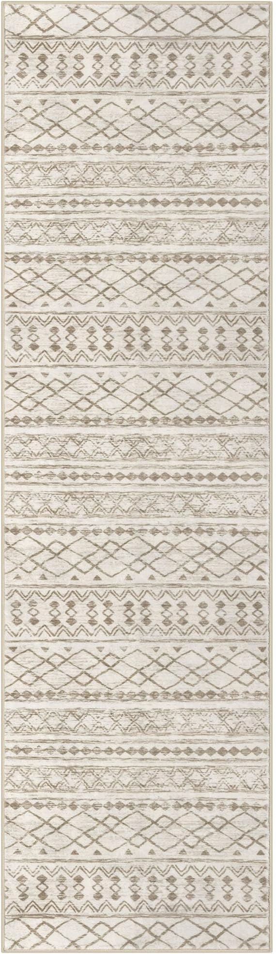 KUTA Boho Runners for Hallways 2x7 Beige Navy Blue Moroccan Washable Runner Rug - Image 9