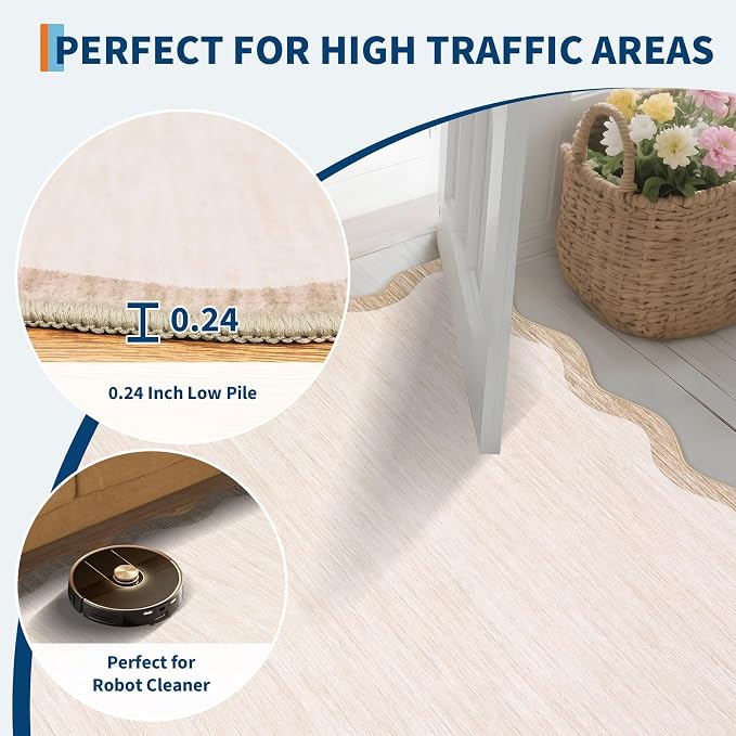 GarveeHome Scalloped Round Area Rugs 4ft, Washable Small Non-Slip, Soft Boho - Image 7