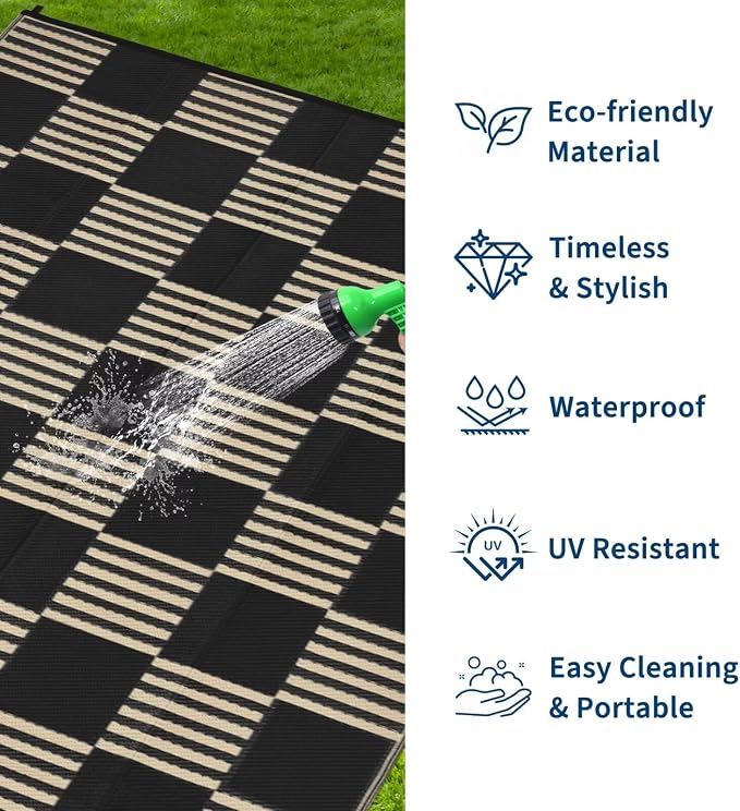 Garvee Waterproof Outdoor Rug 10x20, Checkered Foldable Plastic Straw Patio - Image 3