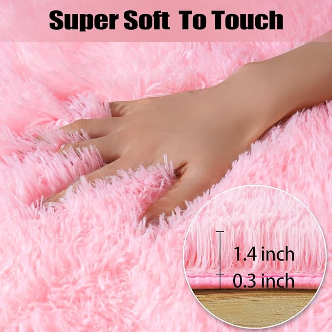 qulint 10x14 Area Rugs for Living Room, Large Fluffy Pink Rugs for Bedroom - Image 3