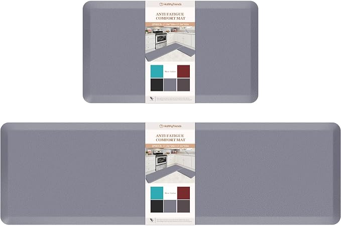 HappyTrends Kitchen Mat, 17.3"x28"+17.3"x60" Grey, Cushioned Comfort by HappyTrends
