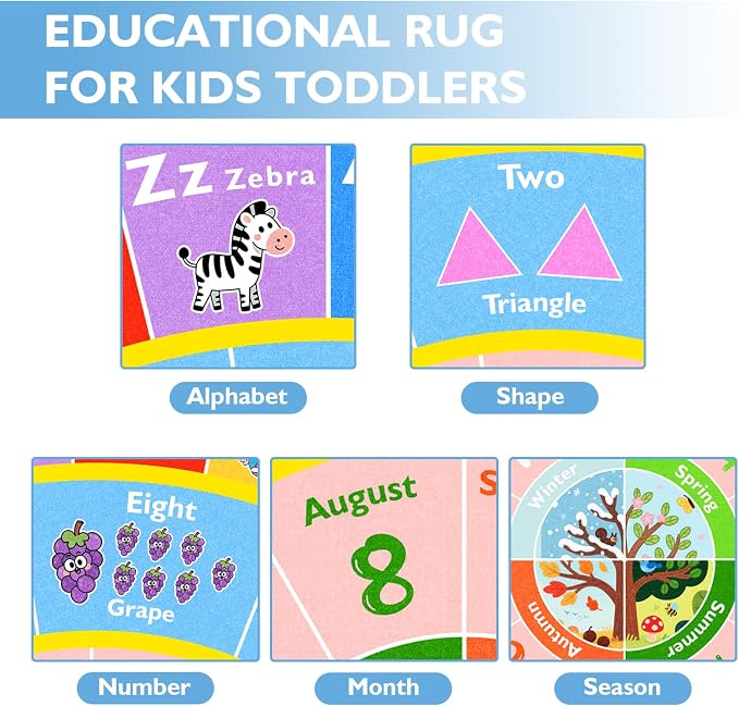 ABC Kids Rug for Playroom, 6ft Round Alphabet Small Classroom Rug, Non-Slip - Image 4