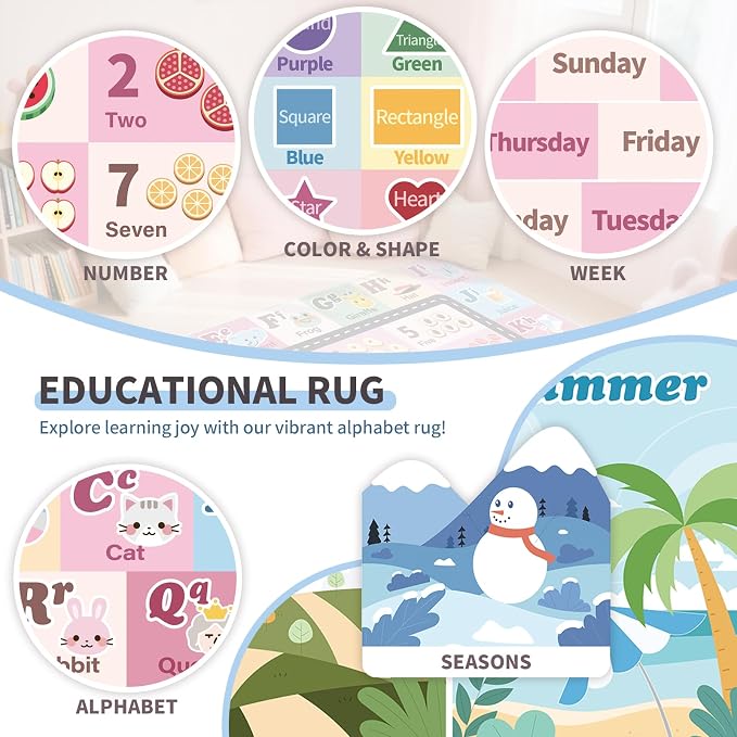 Kids ABC Rug for Playroom, Classroom Alphabet Area Carpet Playmat, Washable - Image 7