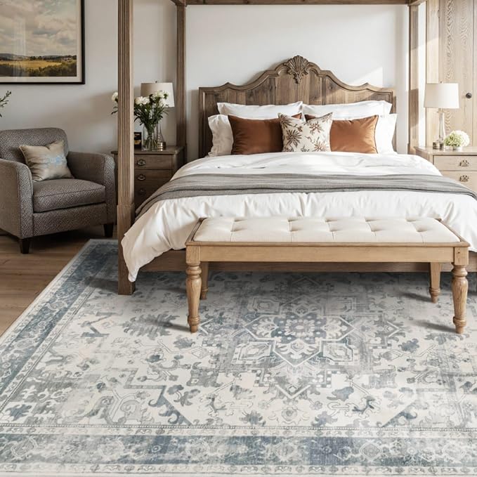 Rugxara 6x9 Washable Area Rug for Living Room, Neutral Vintage Large Boho Rugs - Image 3