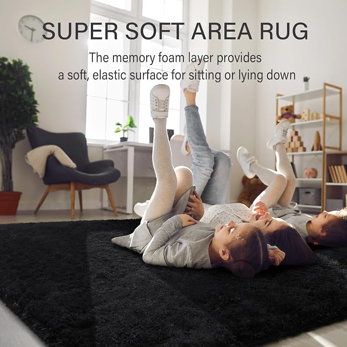 BENRON Fluffy Black Rugs for Living Room Bedroom 4x6, Soft Plush Fuzzy Shaggy - Image 7