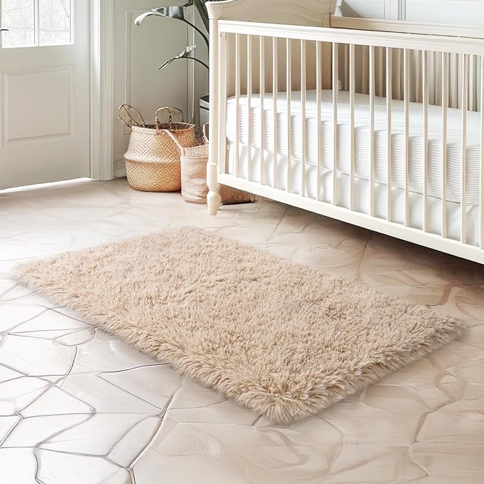 qulint 2x3 Rug for Bedroom, Tan Fluffy Area Rug for Nursery Soft Shag Small - Image 7