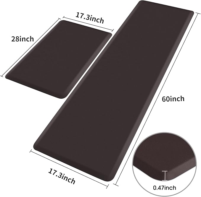 HappyTrends Kitchen Mat, 17.3"x28"+17.3"x60" Chocolate, Cushioned Comfort - Image 2