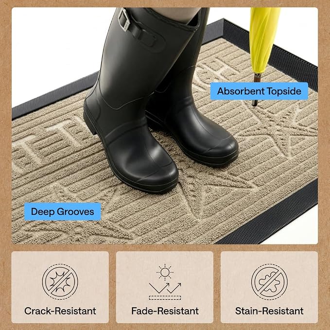 GORILLA GRIP 100% Waterproof All-Season WeatherMAX Doormat US Designed Natural - Image 5