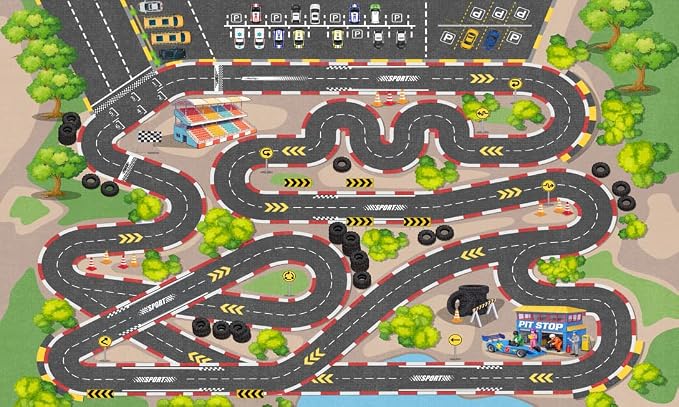 Kids Car Rug Play Mat, 3x5 ft Race Track Road Rug - Image 7