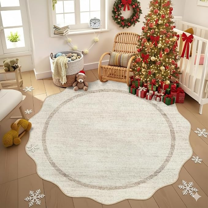 GarveeHome Scalloped Washable Round Rugs, Non-Slip Soft Round Rug 4 ft - Image 3