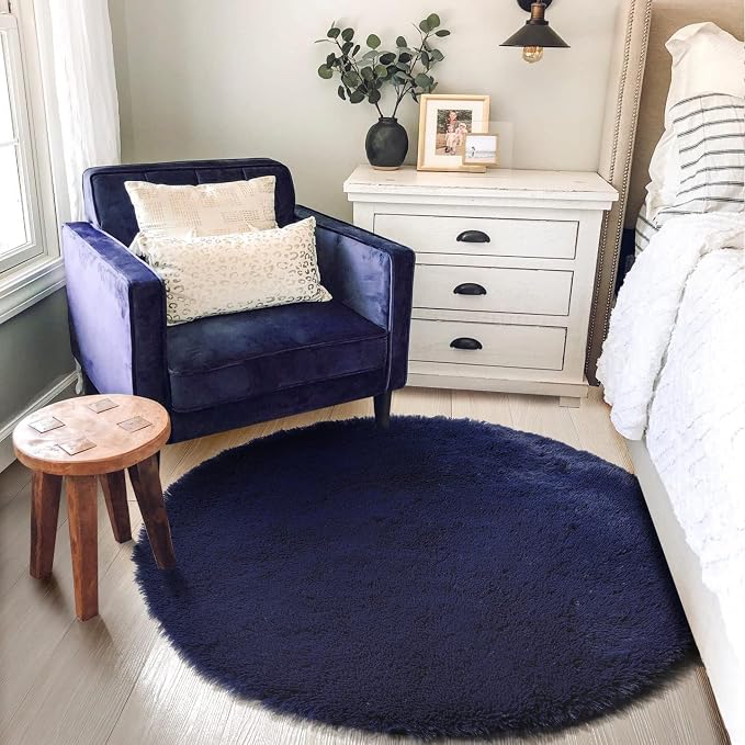 Amdrebio Dark Navy Round Rug 4Ft - Image 3