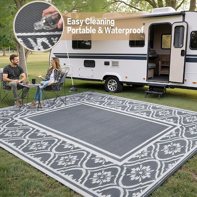 HUGEAR Outdoor Rug 9'x12' Patio Waterproof Mat Camping Carpet Outside Area Rug - Image 5