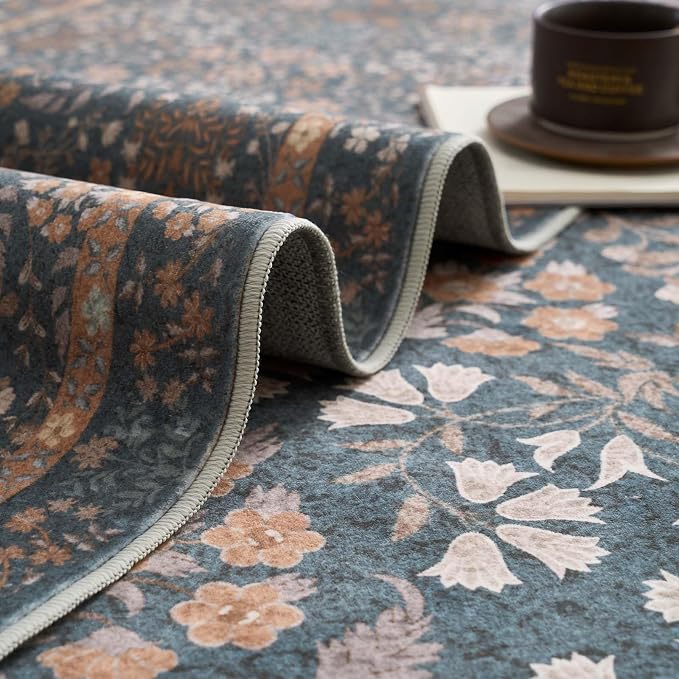 jinchan Zenith Floral 5x7 Area Rug Soft Low-Pile Living Room Rug Machine - Image 7