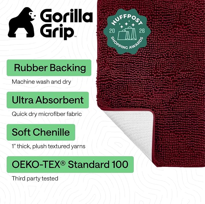 GORILLA GRIP Bath Rug Mat 48x17, Soft Absorbent Chenille, Quick Dry Microfiber - Image 2