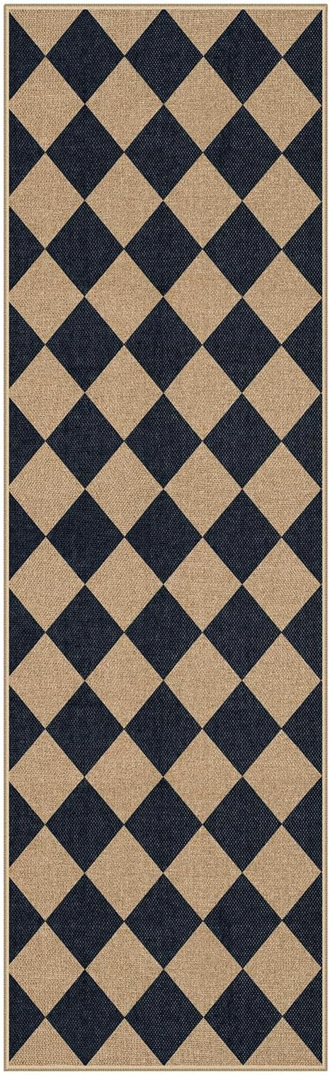 Lahome Checkered Easy Jute Non Slip Kitchen Runner, Checkerboard Indoor Outdoor - Image 9