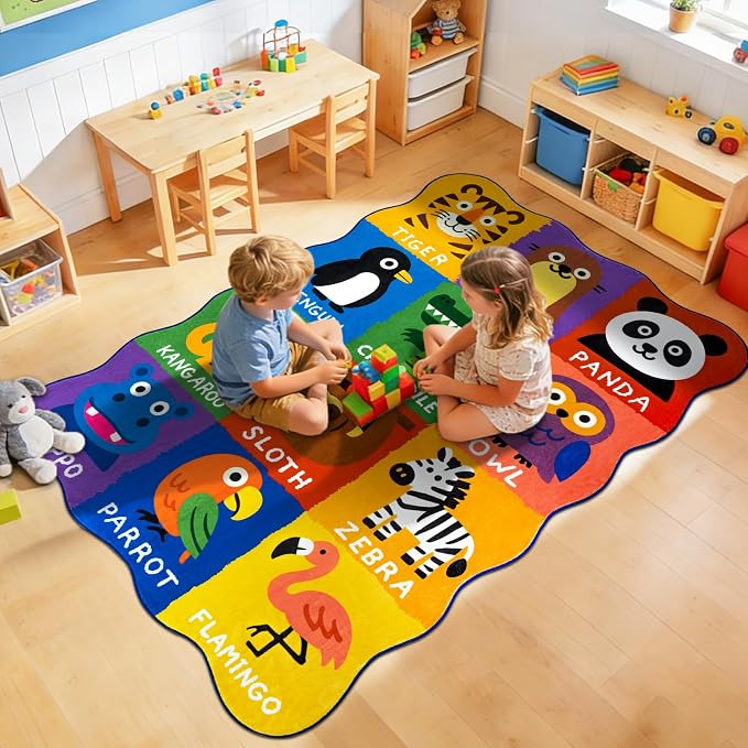 Kids Rugs for Playroom, 4x6 Feet Upgrade Ultra Non Slip Area Rug, Washable Play - Image 5
