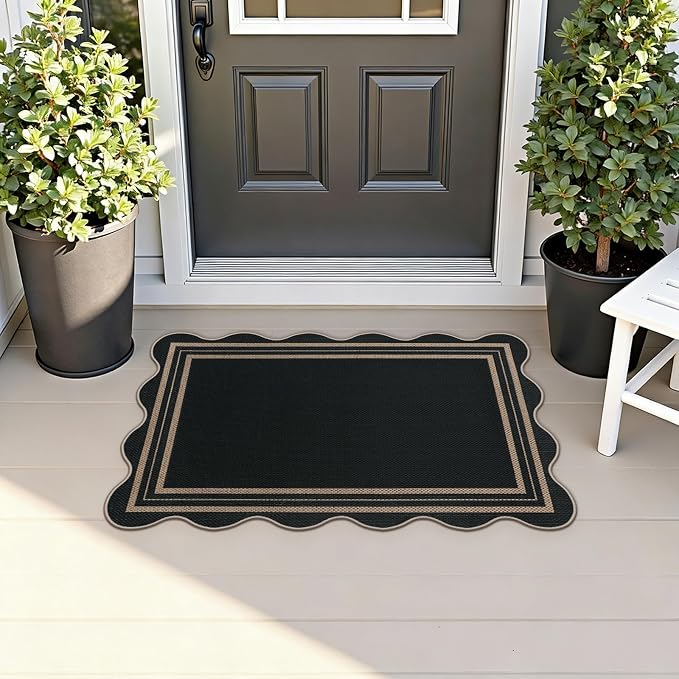 Easy Jute Black Kitchen Rug, 2x3 Front Door Mat Washable Non Slip Small - Image 3