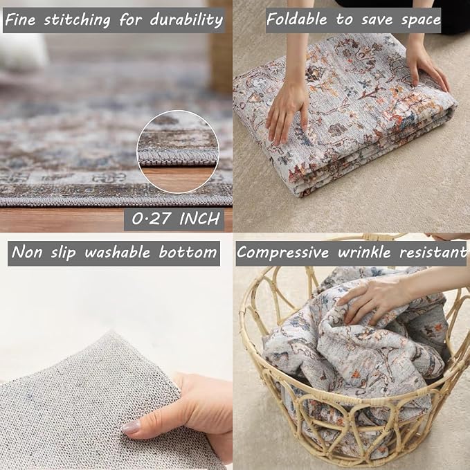 CHAMPLANT Area Rug 2x3 Washable Rug Door Mat Vintage Distressed Rug Doormat - Image 4