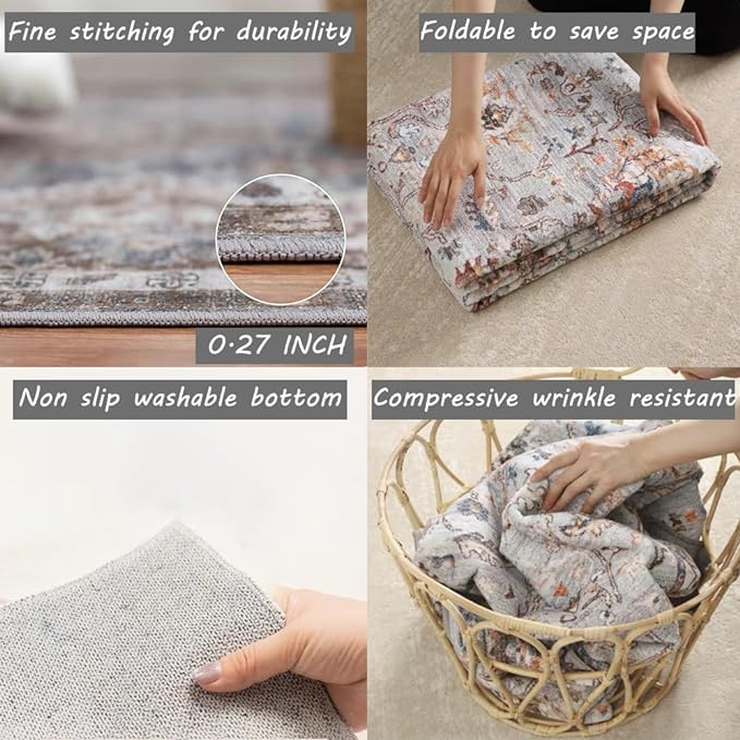 CHAMPLANT Area Rug 6x9 Washable Rug Brown Grey Vintage Traditional Distressed - Image 5
