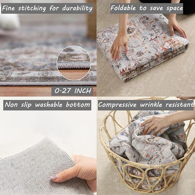 CHAMPLANT Area Rug 8x10 Washable Rug Taupe Vintage Traditional Mat Distressed - Image 5