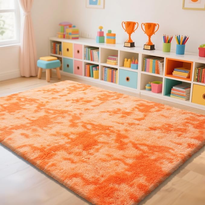Mottling Orange Fluffy Rug Shag Area Rug, 8x10 Area Rugs - Image 2