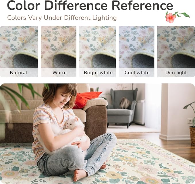 4x6 Area Rugs, Washable Floral Rug, Low Pile Non-Slip Carpet, Flower Rug - Image 5
