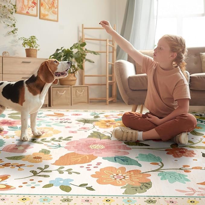 RELEANY Floral 9x12 Area Rugs Washable Print Boho Cute Carpet Non Slip Flower - Image 9