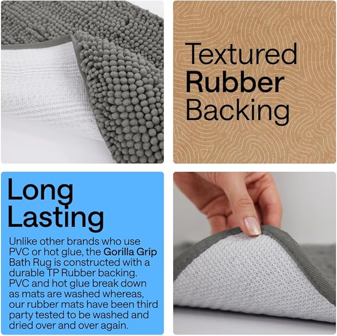 GORILLA GRIP Bath Rug Mat 44x26, Soft Absorbent Chenille, Quick Dry Microfiber - Image 3