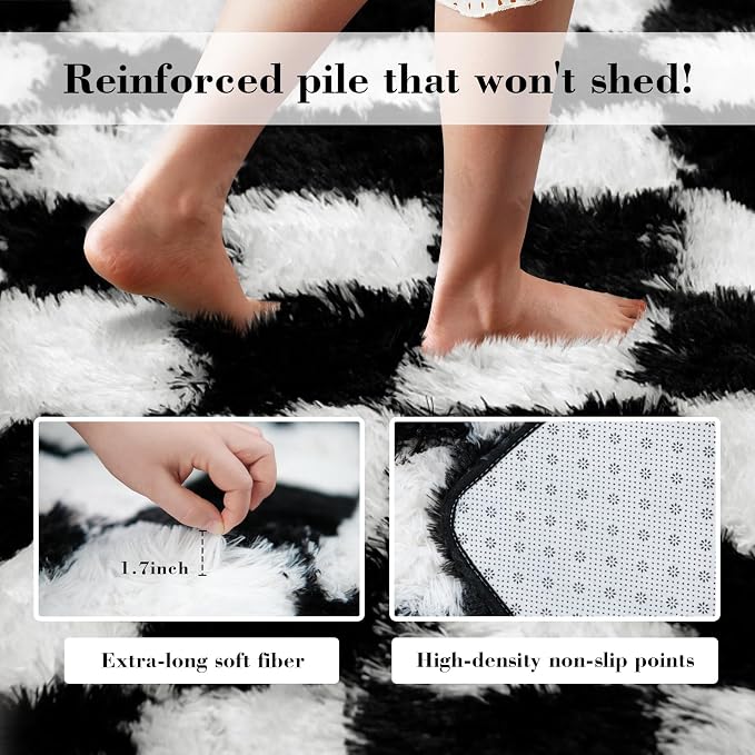 Checkered Rug for Bedroom, 2x4 Black and White Area Rugs, Classic Checkered - Image 6