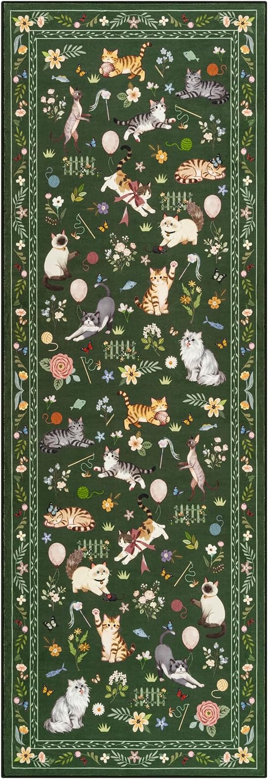 Unirea 2.6x8 Dark Green Cat Runner Rug, Washable Non Slip Botanical Rug - Image 2