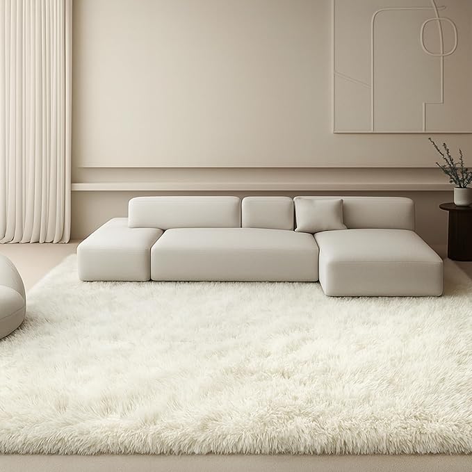 8x10 Area Rugs Living Room, Cream White Large Plush Fluffy Bedroom Carpet - Image 4