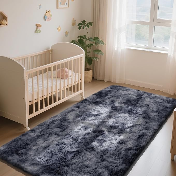 Soft Runner Rugs for Bedroom, Mottling Dark Grey 3x7 Area Rugs Fluffy Rug Shag - Image 3