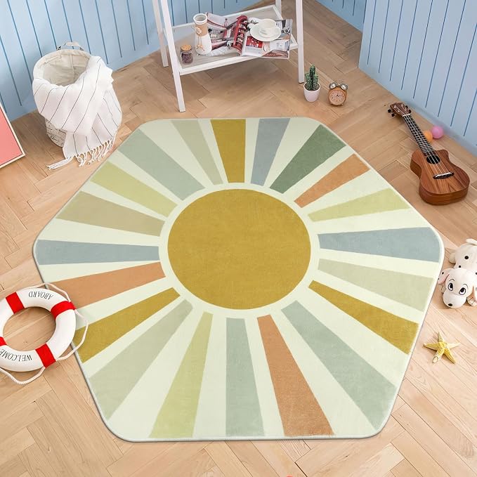 STARUIA Boho Washable Rug for Kids Play Room, Ultra Soft Non-Slip Sunshine - Image 4