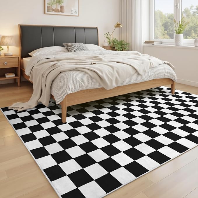 Terrug Black and White Checkered Rug - Image 3