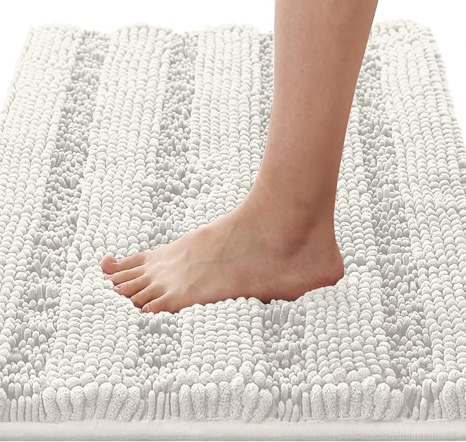 H.VERSAILTEX Bath Mats for Bathroom Non Slip Thick Chenille Striped Bath Rug by HVERSAILTEX