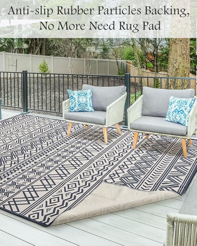Outdoor Rug Carpet 8x10 ft, Flatweave Textured Outdoor Patio Rug Non Slip - Image 3