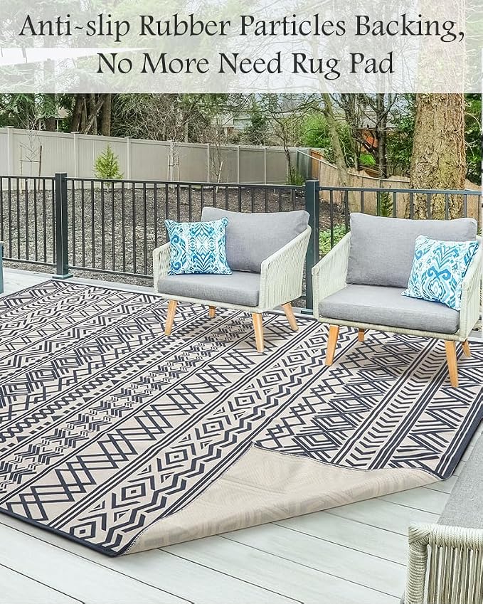 Outdoor Rug Carpet 4x6 ft, Flatweave Textured Outdoor Patio Rug Non Slip Indoor - Image 3