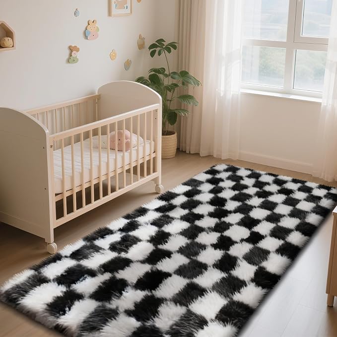 Checkered Rug for Bedroom, 2x6 Black and White Area Rugs, Classic Checkered - Image 2