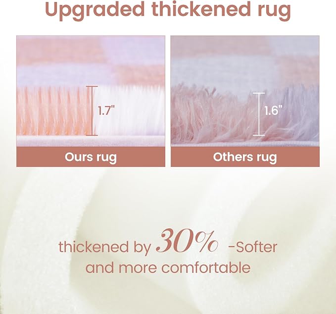 Super Soft Rug for Bedroom, 5x7 Ft Pink and White Area Rug Classic Checkered - Image 4