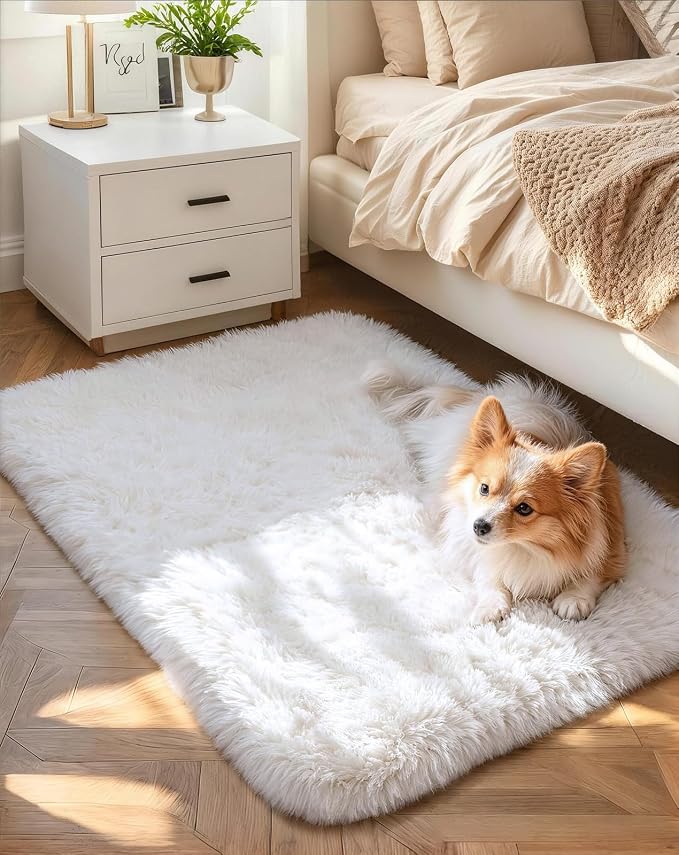 Ophanie Small Rug Washable Non Slip Throw Bedside Area Rugs, Fluffy Soft White by Ophanie