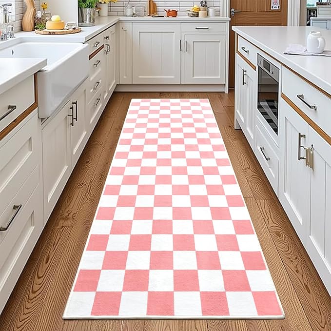 Terrug Pink and White Checkered Area Rug by TerrugHomeDecor