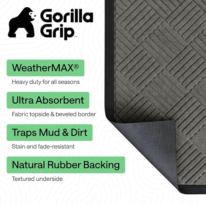 GORILLA GRIP 100% Waterproof All-Season WeatherMAX Doormat 35x23, US Designed - Image 2